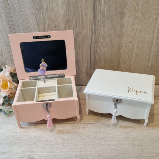 Personalised Musical Ballerina Jewellery Box in Pink or White