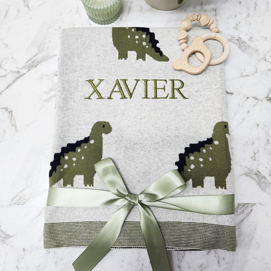 XAVIER - Embroidered Dino Pram Blanket