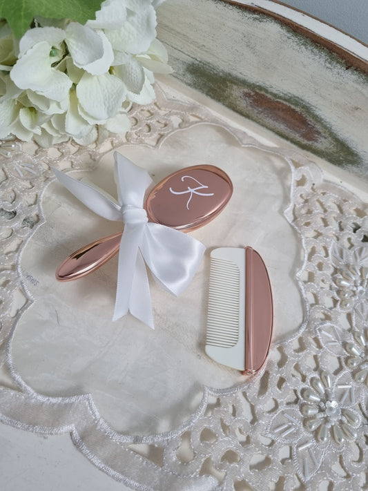 Rose Gold Plated Baby Brush and Comb Set - Personalised